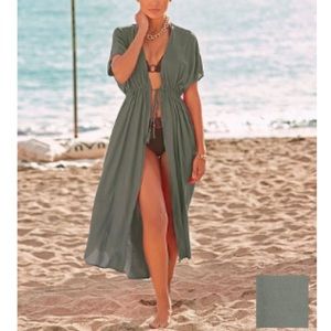 Open front maxi dress cover up in green